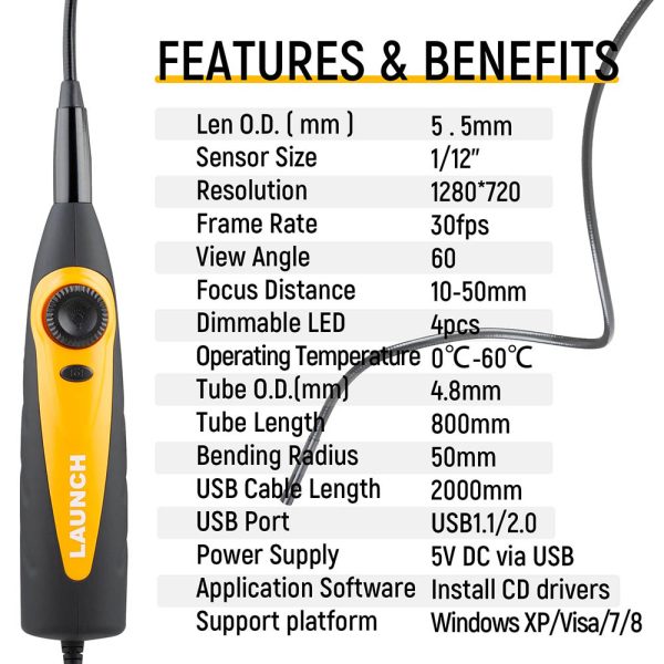 Launch X431 VSP-600 VSP600 Videoscope Camera Endoscope Flexible IP67 Waterproof for Launch X431 Scanners and Any Android devices - Image 4