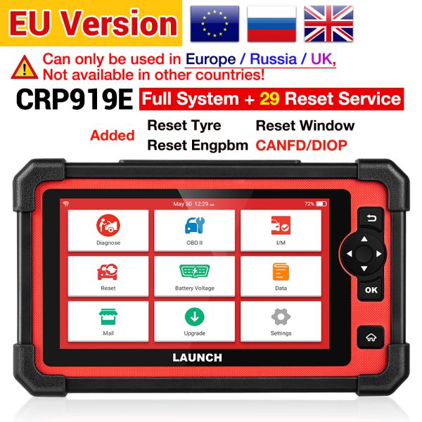 LAUNCH-X431-CR P919E-Car-Diag nostic-Tool-Sc anner-Full-Sys tem-Automotive -Scanner-Activ e-Test-CANFDDI OP-with-29-Res et-pk-CRP909E- 32568041734834 83-01