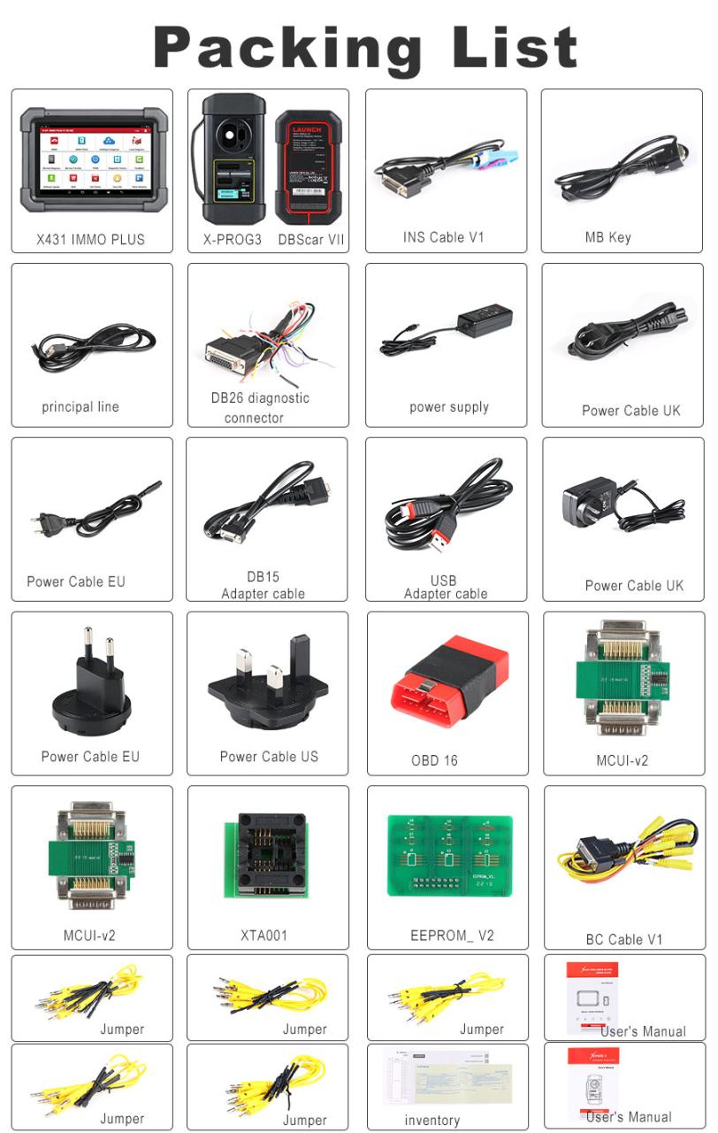 LAUNCH X431 IMMO PLUS PACKING LIST